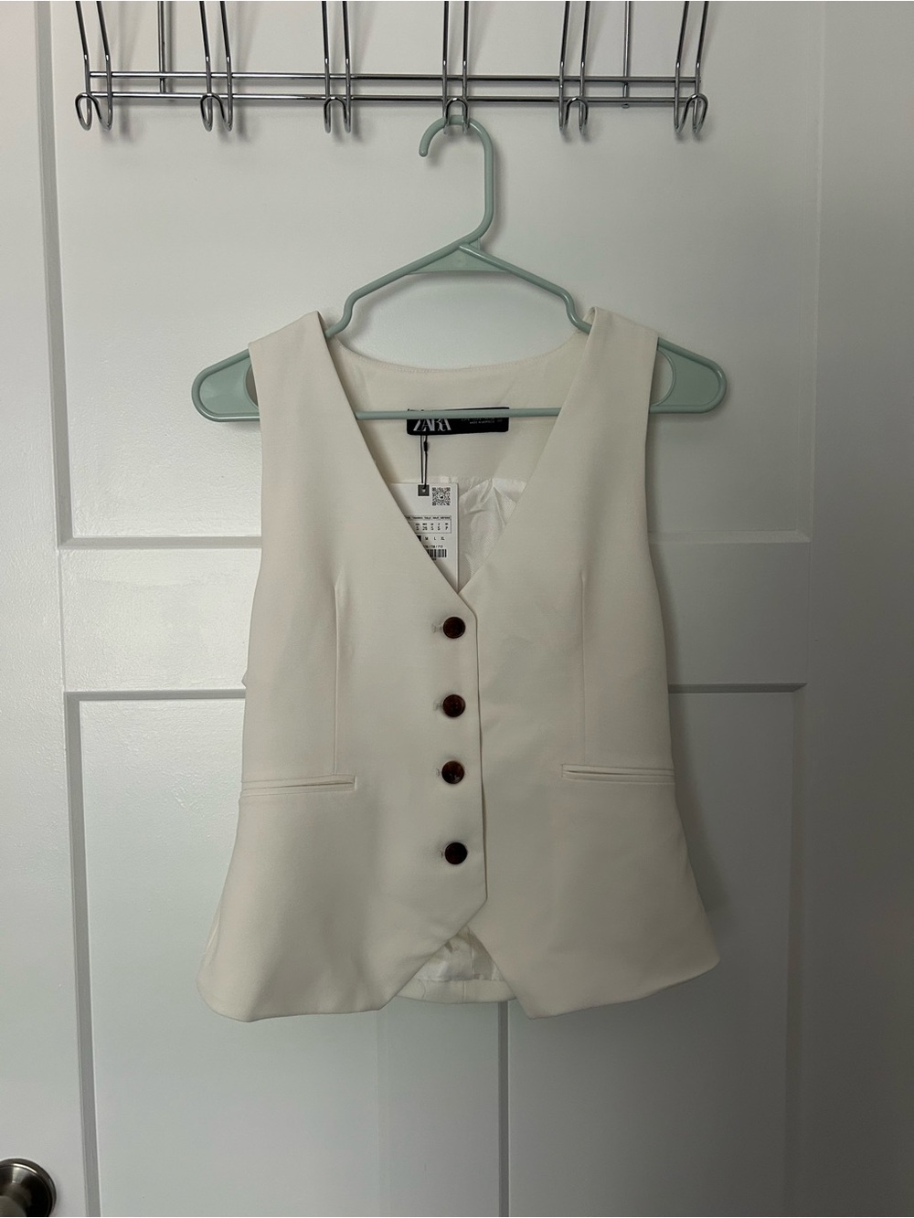 ZARA Cream V-Neck Button Vest